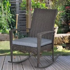 Outsunny Rattan Garden Rocking Chair With Cushion - Grey - 841-146 -OUTSUNNY Sales Shop outsunny 841 146 12