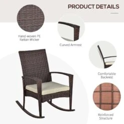 Outsunny Rattan Garden Rocking Chair With Cushion - Brown/Beige - 841-146BN -OUTSUNNY Sales Shop outsunny 841 146bn 5