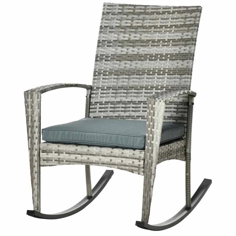 Outsunny Rattan Garden Rocking Chair With Cushion - Light Grey - 841-146LG 4 Outsunny Rattan Garden Rocking Chair With Cushion - Light Grey - 841-146LG - Image 4