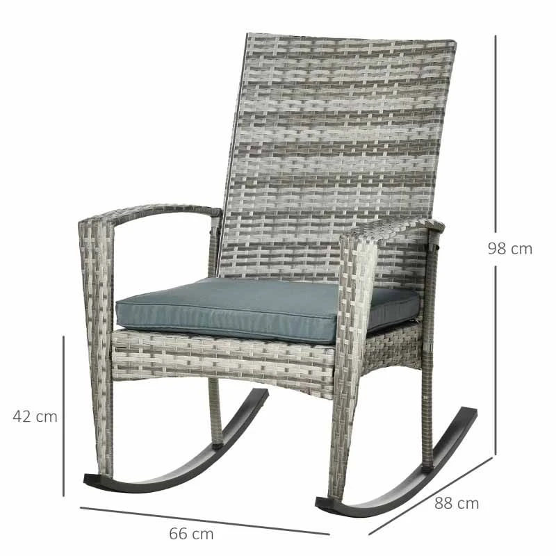 Outsunny Rattan Garden Rocking Chair With Cushion - Light Grey - 841-146LG 3 Outsunny Rattan Garden Rocking Chair With Cushion - Light Grey - 841-146LG - Image 3