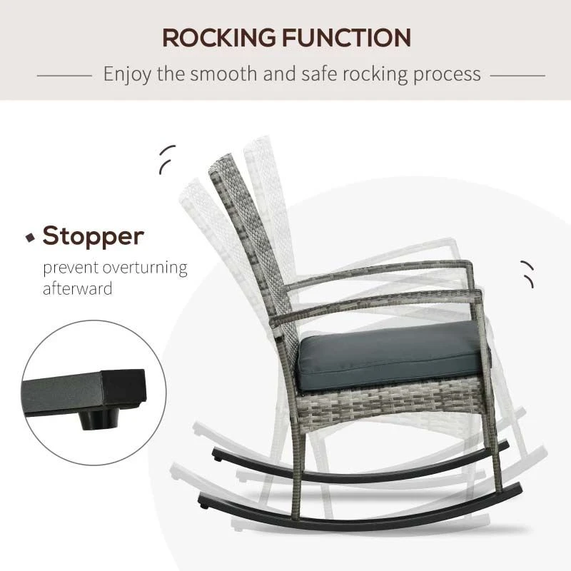 Outsunny Rattan Garden Rocking Chair With Cushion - Light Grey - 841-146LG 10 Outsunny Rattan Garden Rocking Chair With Cushion - Light Grey - 841-146LG - Image 10