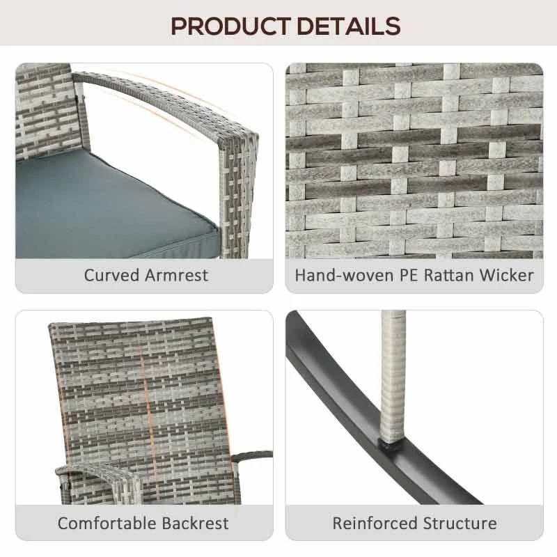 Outsunny Rattan Garden Rocking Chair With Cushion - Light Grey - 841-146LG 8 Outsunny Rattan Garden Rocking Chair With Cushion - Light Grey - 841-146LG - Image 8