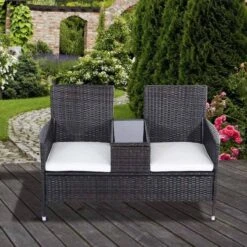 Outsunny 2-Seater Rattan Garden Chair Set With Middle Table - Brown - 841-149BN