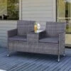 Outsunny 2-Seater Rattan Garden Bench With Centre Table Grey - 841-149GY -OUTSUNNY Sales Shop outsunny 841 149gy