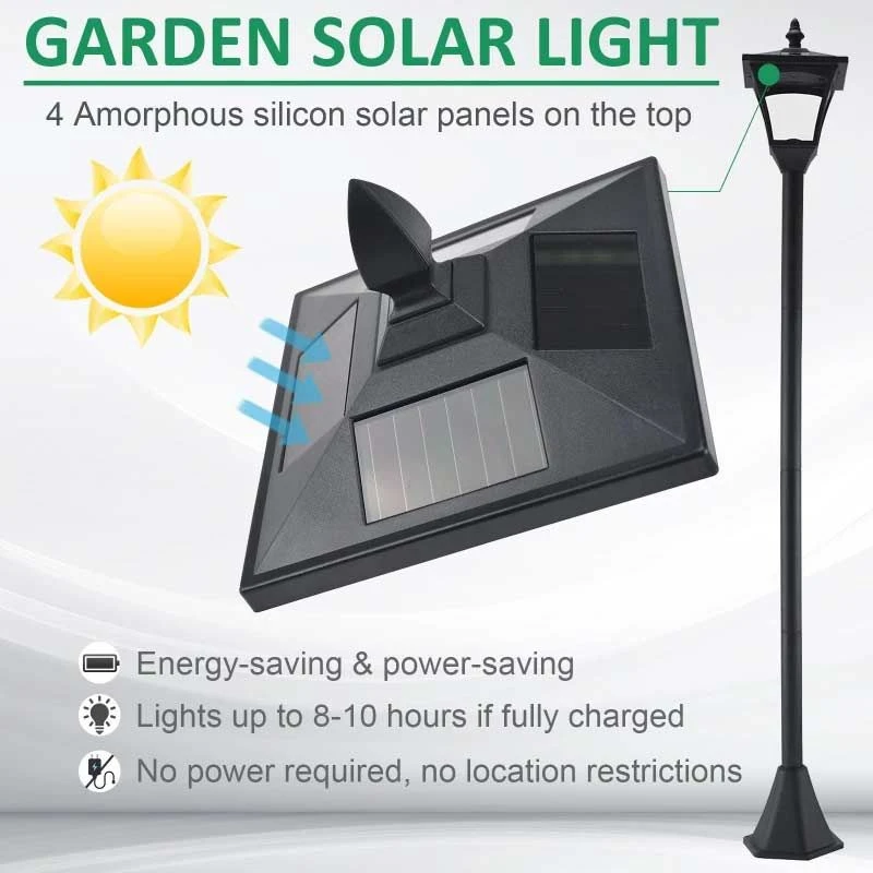 Outsunny Solar Powered Lamp - Black - 842-108 8 Outsunny Solar Powered Lamp - Black - 842-108 - Image 8