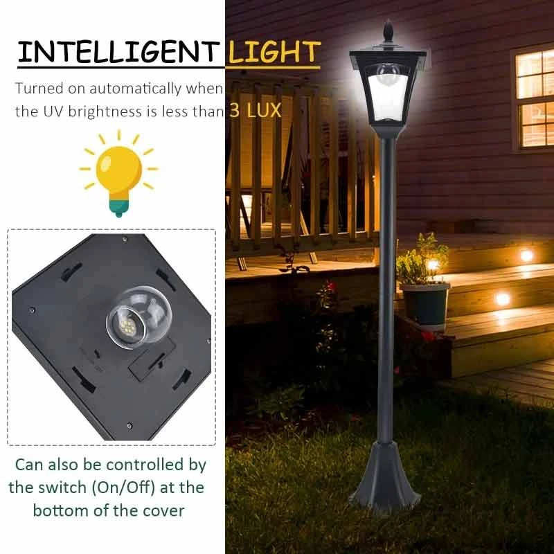 Outsunny Solar Powered Lamp - Black - 842-108 7 Outsunny Solar Powered Lamp - Black - 842-108 - Image 7