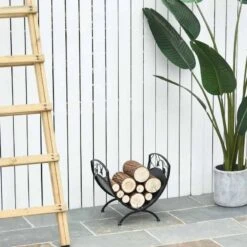 Outsunny Iron Arched Opaque Log Rack - Black - 842-156