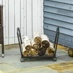 Outsunny Foldable Firewood Log Rack - Black - 842-200