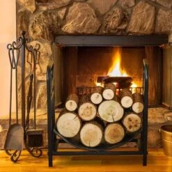 Outsunny Firewood Log Rack - Black - 842-202
