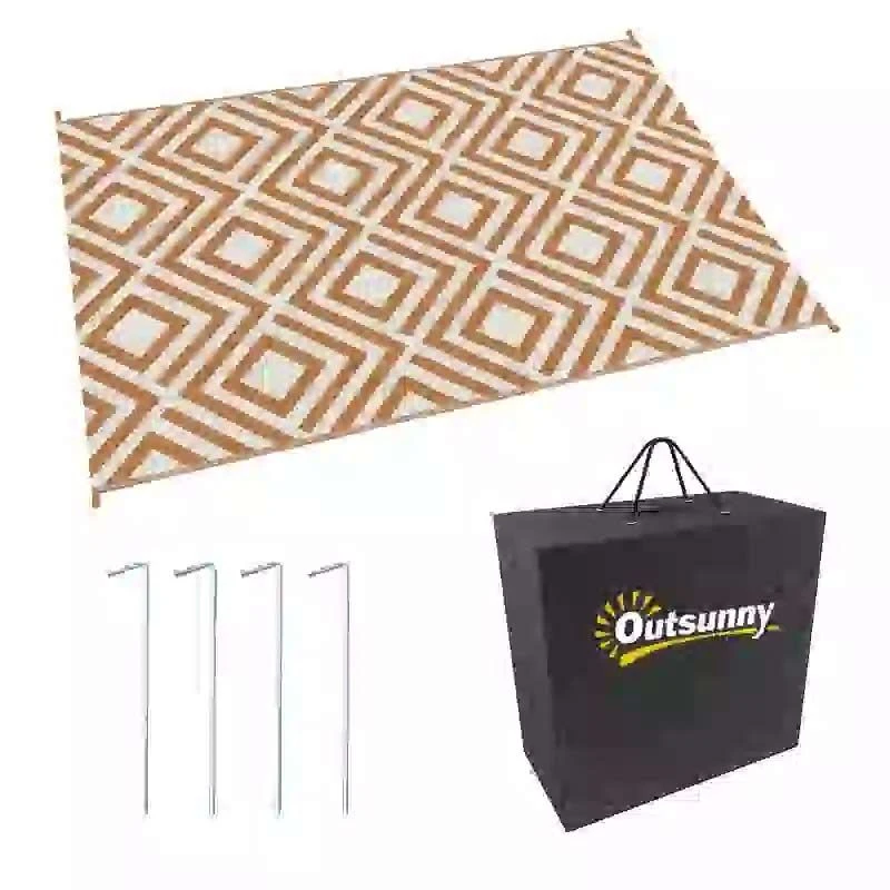 Outsunny Reversible Outdoor Rug With Carry Bag And Ground Stakes - Brown & White - 844-637V01TE 3 Outsunny Reversible Outdoor Rug With Carry Bag And Ground Stakes - Brown & White - 844-637V01TE - Image 3