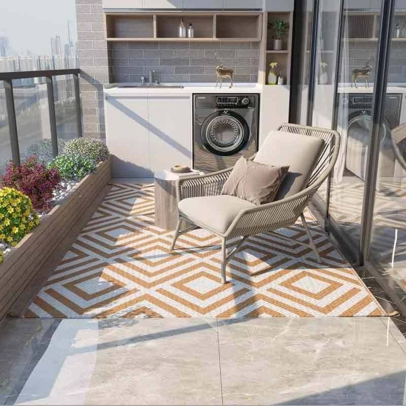 Outsunny Reversible Outdoor Rug With Carry Bag And Ground Stakes - Brown & White - 844-637V01TE 2 Outsunny Reversible Outdoor Rug With Carry Bag And Ground Stakes - Brown & White - 844-637V01TE - Image 2