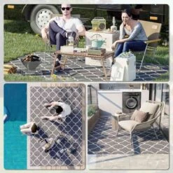 Outsunny Reversible Outdoor Rug With Carry Bag And Ground Stakes - Grey & White -844-638V01LG -OUTSUNNY Sales Shop outsunny 844 638v01lg 4