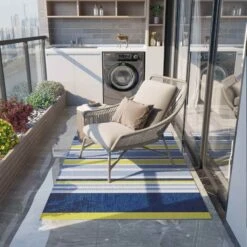 Outsunny 121 X 182cm Reversible Outdoor Rug - Blue & Yellow - 844-640V00MX -OUTSUNNY Sales Shop outsunny 844 640v00mx 1
