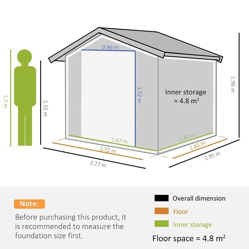 Outsunny 9 X 6ft Metal Outdoor Storage Shed With Foundation - Grey - 845-031GY 2 Outsunny 9 X 6ft Metal Outdoor Storage Shed With Foundation - Grey - 845-031GY - Image 2