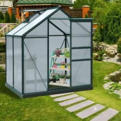 Outsunny Mini Walk-in Greenhouse With Sliding Door & Roof Vent 190L X 132W X 201Hcm - Green - 845-057