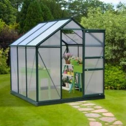 Outsunny Walk In Mini Greenhouse With Sliding Door & Roof Vent 190L X 192W X 201Hcm - Dark Green - 845-058