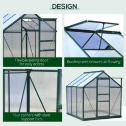 Outsunny Walk In Mini Greenhouse With Sliding Door & Roof Vent 190L X 192W X 201Hcm - Dark Green - 845-058 13 Outsunny Walk In Mini Greenhouse With Sliding Door & Roof Vent 190L X 192W X 201Hcm - Dark Green - 845-058 -OUTSUNNY Sales Shop outsunny 845 058 design