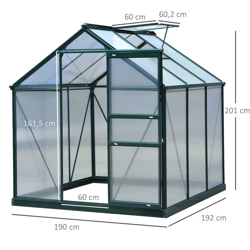 Outsunny Walk In Mini Greenhouse With Sliding Door & Roof Vent 190L X 192W X 201Hcm - Dark Green - 845-058 2 Outsunny Walk In Mini Greenhouse With Sliding Door & Roof Vent 190L X 192W X 201Hcm - Dark Green - 845-058 - Image 2