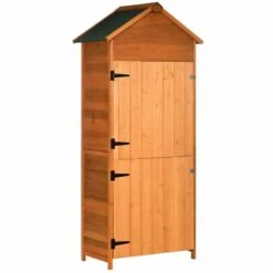 Outsunny 4-Tier Wooden Garden Storage Shed 52D X 84Wcm - Teak - 845-063V01 -OUTSUNNY Sales Shop outsunny 845 063v01 full 1