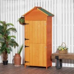 Outsunny 4-Tier Wooden Garden Storage Shed 52D X 84Wcm - Teak - 845-063V01 -OUTSUNNY Sales Shop outsunny 845 063v01 outdoor2 1