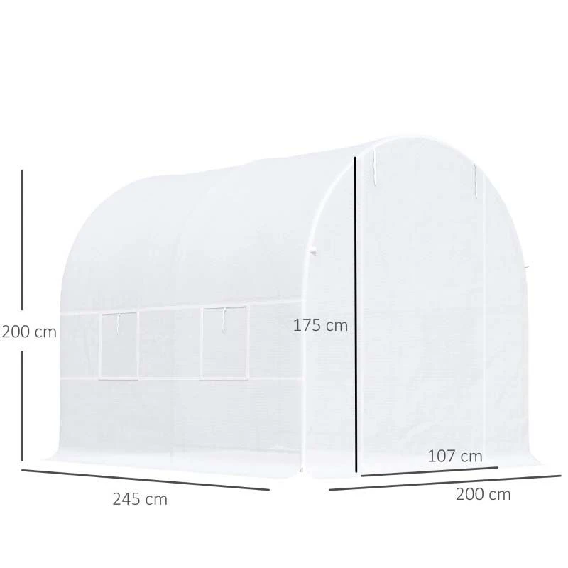 Outsunny Walk In Greenhouse With Roll-up Door & Windows 250L X 200W X 200Hcm - White - 845-071 2 Outsunny Walk In Greenhouse With Roll-up Door & Windows 250L X 200W X 200Hcm - White - 845-071 - Image 2