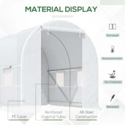 Outsunny Walk In Greenhouse With Roll-up Door & Windows 250L X 200W X 200Hcm - White - 845-071 13 Outsunny Walk In Greenhouse With Roll-up Door & Windows 250L X 200W X 200Hcm - White - 845-071 -OUTSUNNY Sales Shop outsunny 845 071 material