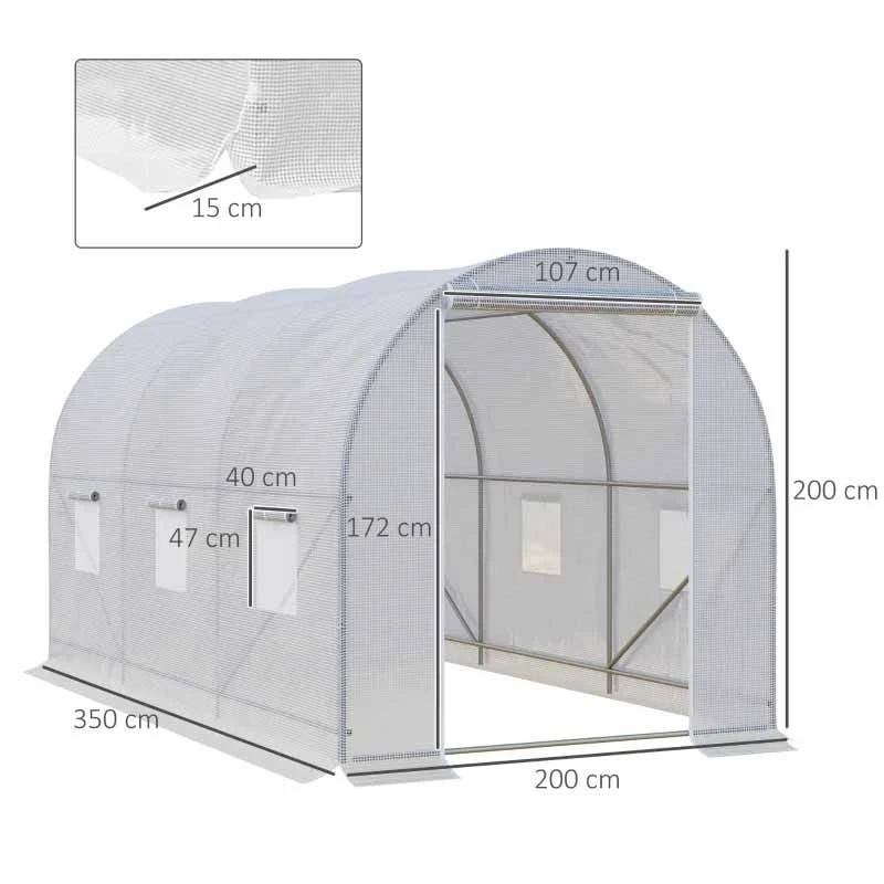 Outsunny Walk In Polytunnel Steel Frame Greenhouse 3.5L X 2W X 2Hm - White - 845-072 2 Outsunny Walk In Polytunnel Steel Frame Greenhouse 3.5L X 2W X 2Hm - White - 845-072 - Image 2