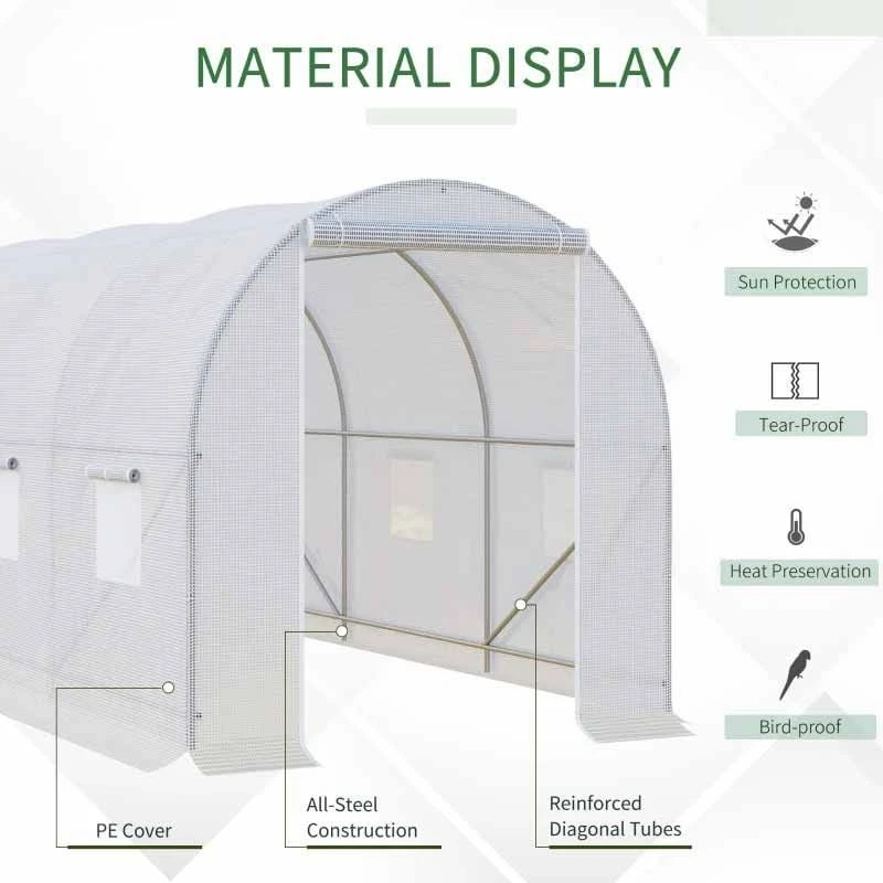 Outsunny Walk In Polytunnel Steel Frame Greenhouse 3.5L X 2W X 2Hm - White - 845-072 5 Outsunny Walk In Polytunnel Steel Frame Greenhouse 3.5L X 2W X 2Hm - White - 845-072 - Image 5