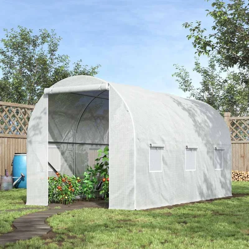 Outsunny Walk In Polytunnel Steel Frame Greenhouse 3.5L X 2W X 2Hm - White - 845-072 10 Outsunny Walk In Polytunnel Steel Frame Greenhouse 3.5L X 2W X 2Hm - White - 845-072 - Image 10