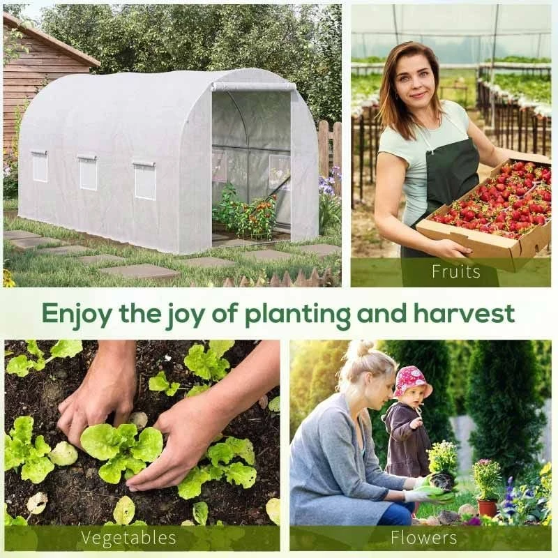 Outsunny Walk In Polytunnel Steel Frame Greenhouse 3.5L X 2W X 2Hm - White - 845-072 6 Outsunny Walk In Polytunnel Steel Frame Greenhouse 3.5L X 2W X 2Hm - White - 845-072 - Image 6