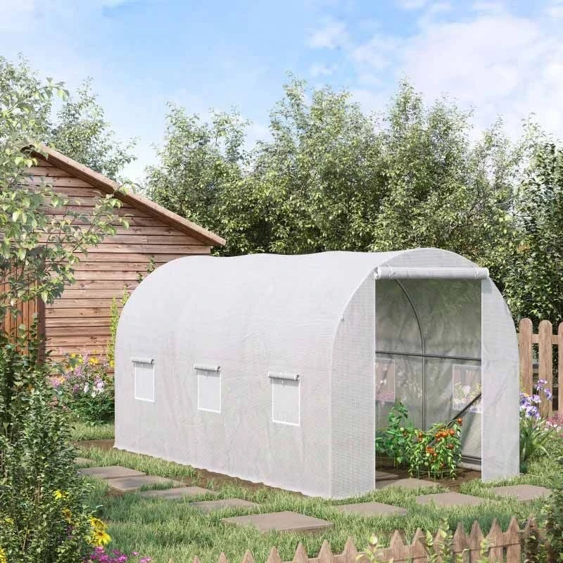 Outsunny Walk In Polytunnel Steel Frame Greenhouse 3.5L X 2W X 2Hm - White - 845-072 1 Outsunny Walk In Polytunnel Steel Frame Greenhouse 3.5L X 2W X 2Hm - White - 845-072