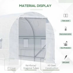 Outsunny Walk In Greenhouse With Roll-up Door & Windows 450L X 200W X 200Hcm - White - 845-073 -OUTSUNNY Sales Shop outsunny 845 073 material