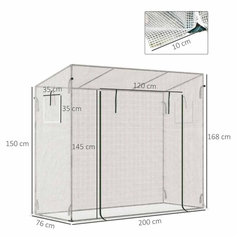 Outsunny Walk-in Patio Greenhouse With Steel Frame 200L X 76W X 168Hcm - White - 845-144V01WT 2 Outsunny Walk-in Patio Greenhouse With Steel Frame 200L X 76W X 168Hcm - White - 845-144V01WT - Image 2