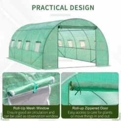 Outsunny 6 X 3m Walk In Large Polytunnel Greenhouse With Windows & Door - Green - 845-145V01 -OUTSUNNY Sales Shop outsunny 845 145v01 practical