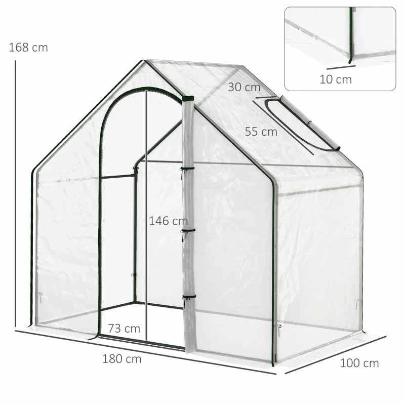 Outsunny Walk In PVC Greenhouse With Zip-up Door & Window 180L X 100W X 168Hcm - Transparent - 845-154V00CR 2 Outsunny Walk In PVC Greenhouse With Zip-up Door & Window 180L X 100W X 168Hcm - Transparent - 845-154V00CR - Image 2