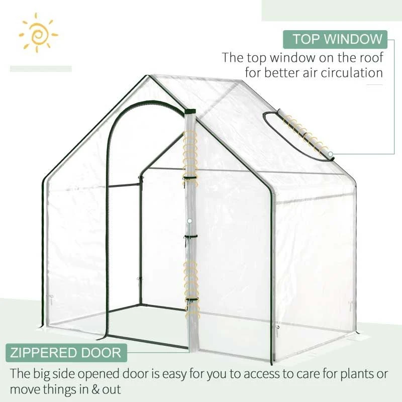 Outsunny Walk In PVC Greenhouse With Zip-up Door & Window 180L X 100W X 168Hcm - Transparent - 845-154V00CR 4 Outsunny Walk In PVC Greenhouse With Zip-up Door & Window 180L X 100W X 168Hcm - Transparent - 845-154V00CR - Image 4