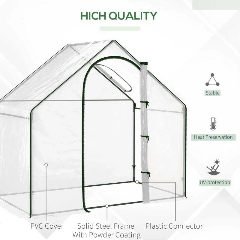 Outsunny Walk In PVC Greenhouse With Zip-up Door & Window 180L X 100W X 168Hcm - Transparent - 845-154V00CR 5 Outsunny Walk In PVC Greenhouse With Zip-up Door & Window 180L X 100W X 168Hcm - Transparent - 845-154V00CR - Image 5