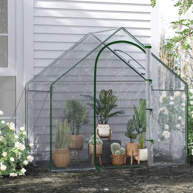 Outsunny Walk In PVC Greenhouse With Zip-up Door & Window 180L X 100W X 168Hcm - Transparent - 845-154V00CR 1 Outsunny Walk In PVC Greenhouse With Zip-up Door & Window 180L X 100W X 168Hcm - Transparent - 845-154V00CR