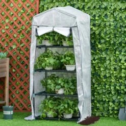 Outsunny 4 Tier Portable Mini Greenhouse 160H X 70L X 50Wcm - White - 845-228V01WT -OUTSUNNY Sales Shop outsunny 845 228v01wt outdoor