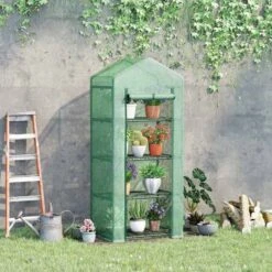 Outsunny 4 Tier Mini Greenhouse With Roll-up Door 70L X 50W X 160Hcm - Green - 845-228V02