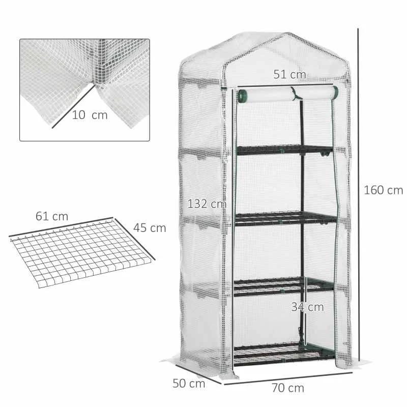 Outsunny 4 Tier Mini Greenhouse With Zip-Up Door 160H X 70L X 50Wcm - White - 845-228V02WT 2 Outsunny 4 Tier Mini Greenhouse With Zip-Up Door 160H X 70L X 50Wcm - White - 845-228V02WT - Image 2