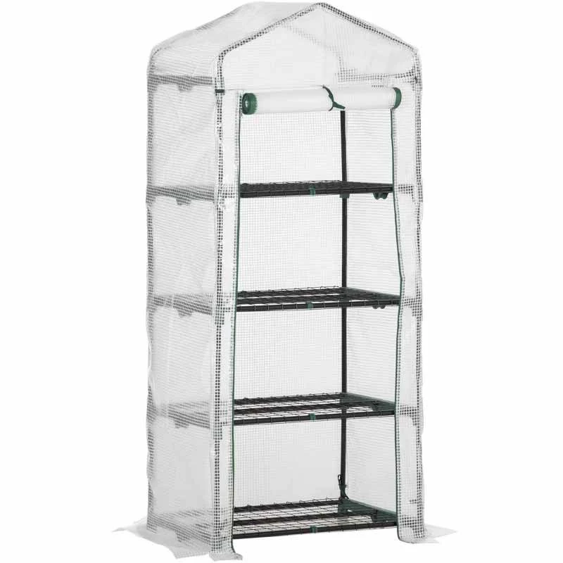 Outsunny 4 Tier Mini Greenhouse With Zip-Up Door 160H X 70L X 50Wcm - White - 845-228V02WT 3 Outsunny 4 Tier Mini Greenhouse With Zip-Up Door 160H X 70L X 50Wcm - White - 845-228V02WT - Image 3