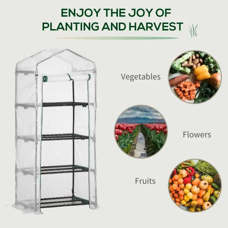 Outsunny 4 Tier Mini Greenhouse With Zip-Up Door 160H X 70L X 50Wcm - White - 845-228V02WT 7 Outsunny 4 Tier Mini Greenhouse With Zip-Up Door 160H X 70L X 50Wcm - White - 845-228V02WT - Image 7