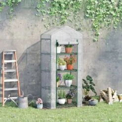 Outsunny 4 Tier Mini Greenhouse With Zip-Up Door 160H X 70L X 50Wcm - White - 845-228V02WT