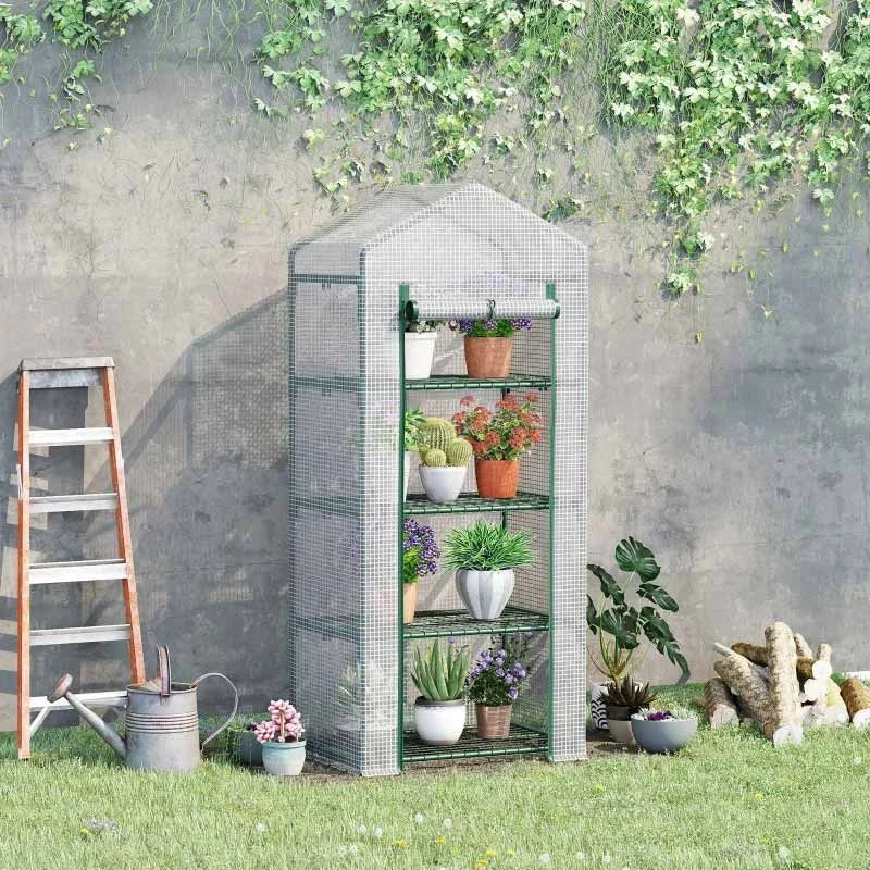 Outsunny 4 Tier Mini Greenhouse With Zip-Up Door 160H X 70L X 50Wcm - White - 845-228V02WT 1 Outsunny 4 Tier Mini Greenhouse With Zip-Up Door 160H X 70L X 50Wcm - White - 845-228V02WT