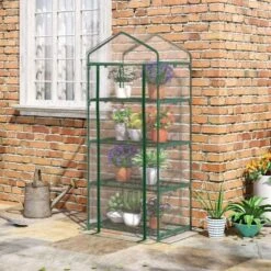 Outsunny 4 Tier Mini Greenhouse With Zip-Up Door 160H X 70L X 50Wcm - Transparent & Green - 845-228V03