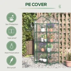 Outsunny 4 Tier Mini Greenhouse With Zip-Up Door 160H X 70L X 50Wcm - Transparent & Green - 845-228V03 -OUTSUNNY Sales Shop outsunny 845 228v03 cover
