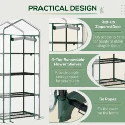 Outsunny 4 Tier Mini Greenhouse With Zip-Up Door 160H X 70L X 50Wcm - Transparent & Green - 845-228V03 -OUTSUNNY Sales Shop outsunny 845 228v03 practical