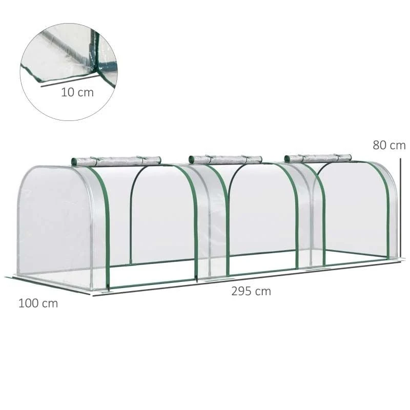 Outsunny PVC Small Polytunnel Greenhouse With Zip-up Doors 295L X 100W X 80Hcm - Clear - 845-234V04CR 2 Outsunny PVC Small Polytunnel Greenhouse With Zip-up Doors 295L X 100W X 80Hcm - Clear - 845-234V04CR - Image 2