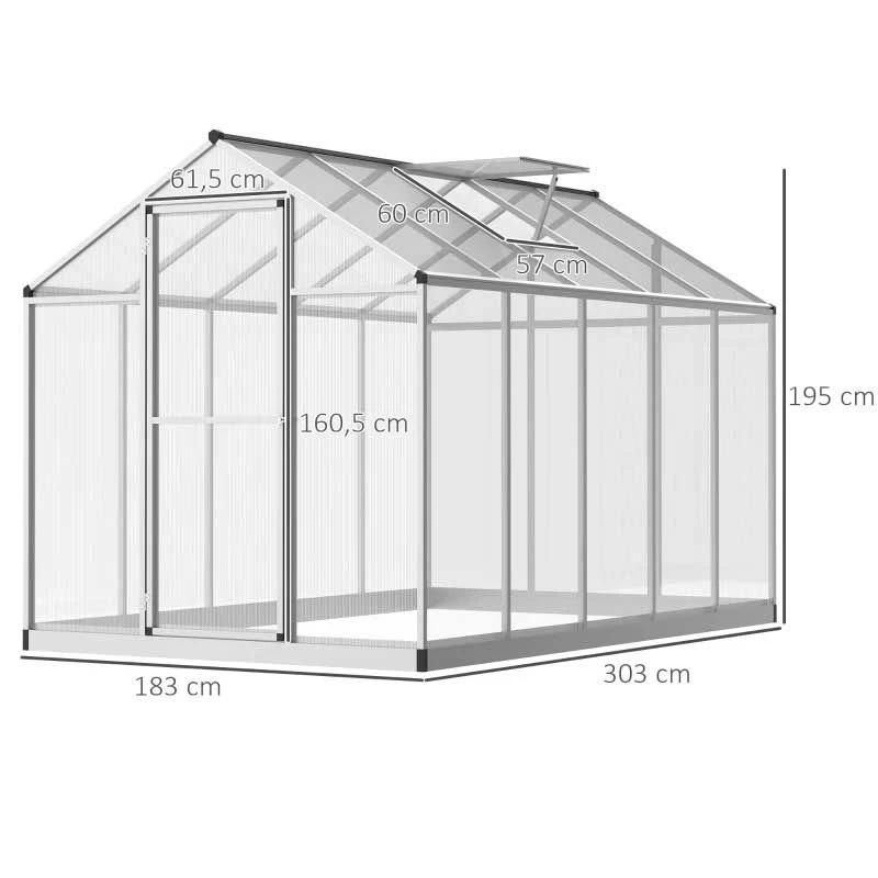 Outsunny PC Walk-In Greenhouse With Rain Gutters 303L X 183W X 195Hcm - Transparent & Silver - 845-243V02 2 Outsunny PC Walk-In Greenhouse With Rain Gutters 303L X 183W X 195Hcm - Transparent & Silver - 845-243V02 - Image 2